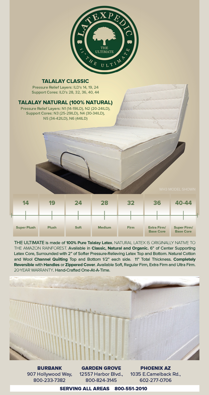THE ULTIMATE phoenix beds latex natural organic mattress phoenix az 100% pure Talalay latex